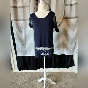 Navy blue dot mesh tee